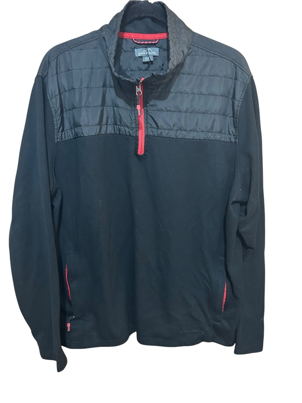 Eddie Bauer Black Performance Quarter-Zip Pullover with Red Accents Size XL